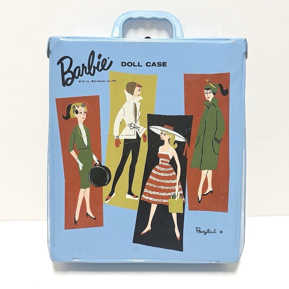 Vintage 1961 Barbie Ponytail Doll Case Blue Vinyl Carrying Case Mattel 1960s